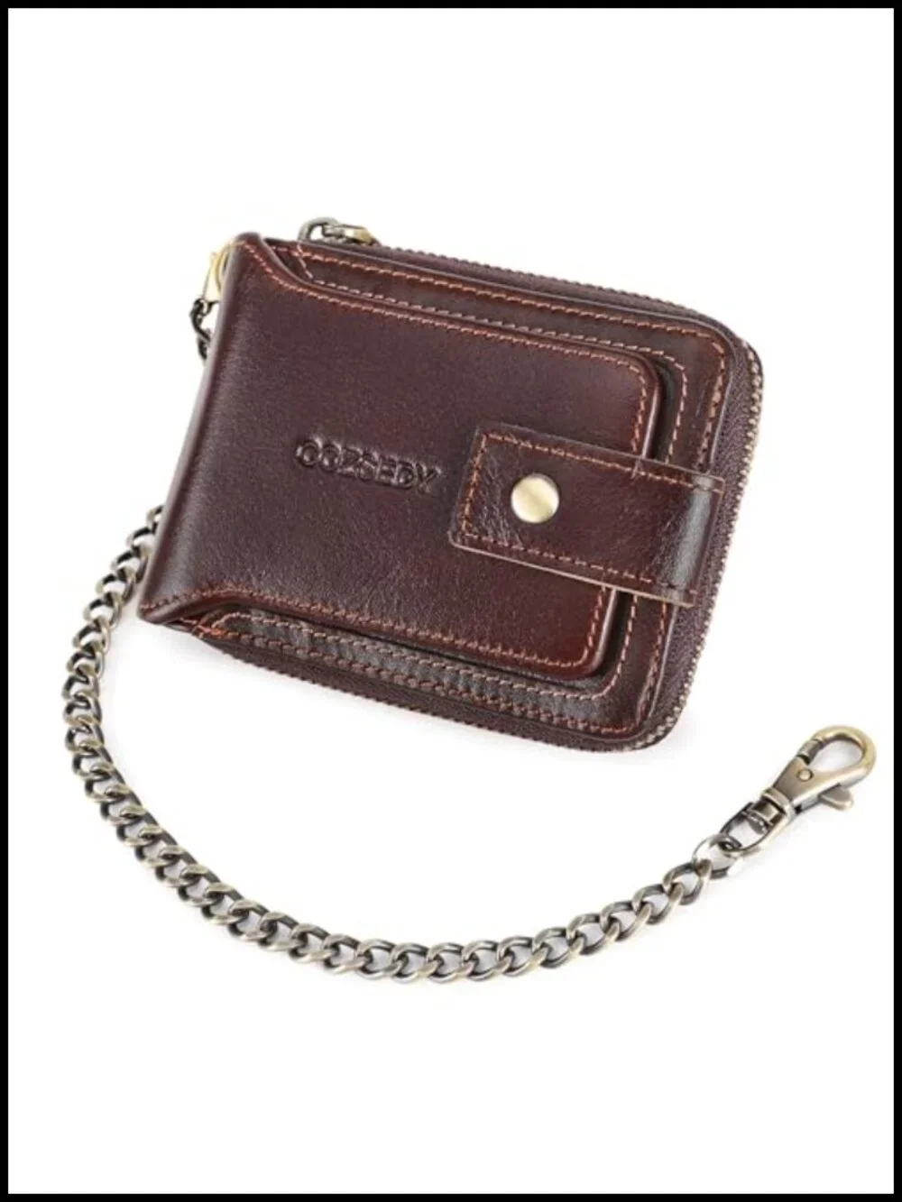 RFID Blocking Leather Bifold Wallet with Chain, 18 Card Slots, Genuine Cowhide